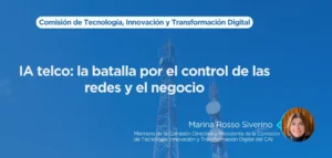 Portada de presentación de la nota ”IA telco: la batalla por el control de las redes y el negocio”, con antena de telecomunicaciones de fondo.